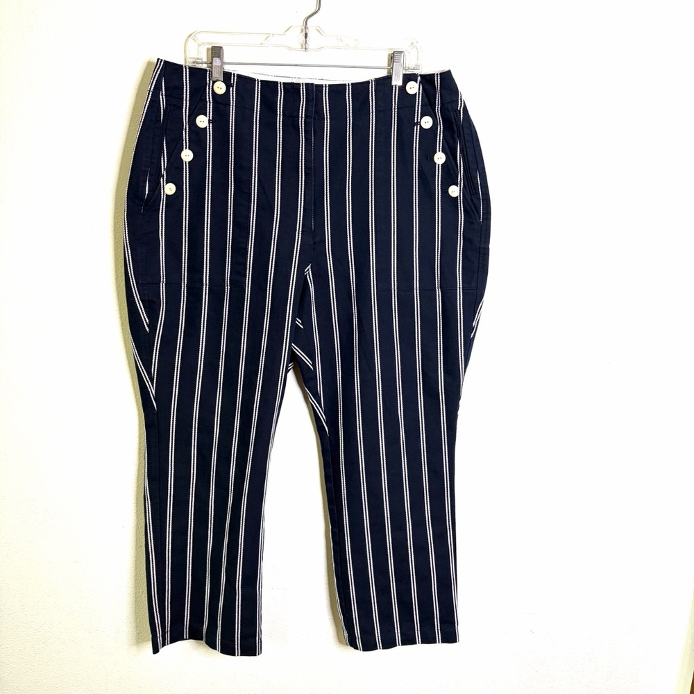J. Crew Navy Blue & White Vertical Stripe Cropped Pants